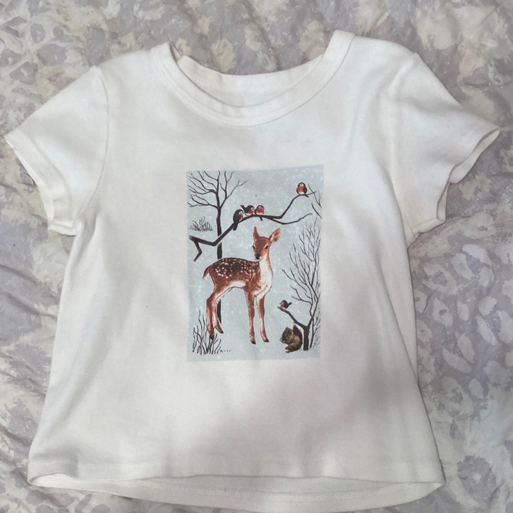 Brandy Melville Deer Cropped Fitted T-Shirt